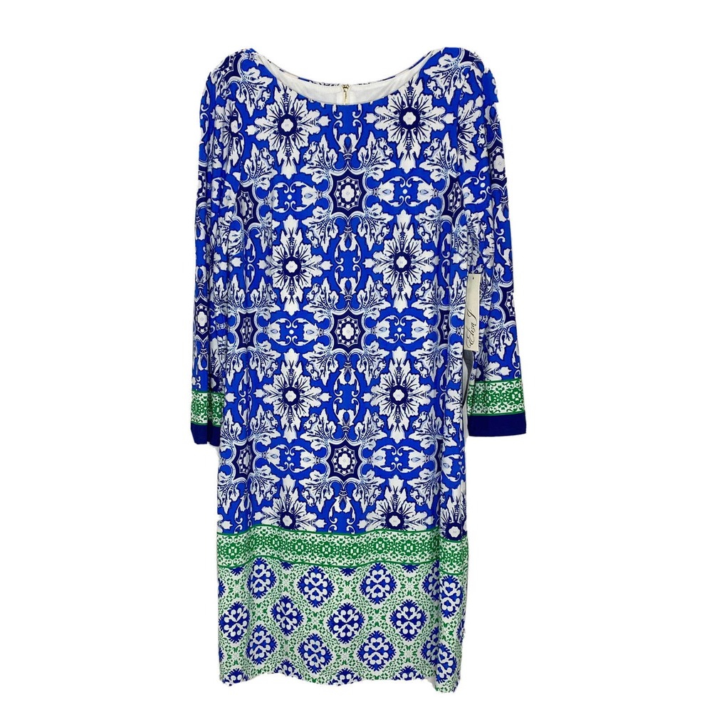 Eliza J Medallion FloralSheath Dress Womens Green Blue White Size 10 New